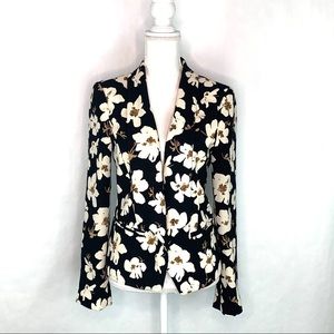 LOFT Women's Blazer Black Floral Open Front Career
